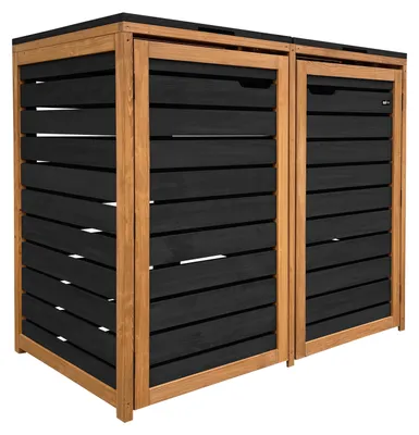 Produktbild von AXI Lex Mülltonnenbox Holz Schwarz/Braun | Mülltonnenverkleidung mit Deckel für 2 Tonnen - 240 - 480L | Müllbox / Aufbewahrungsbox für Mülltonnen