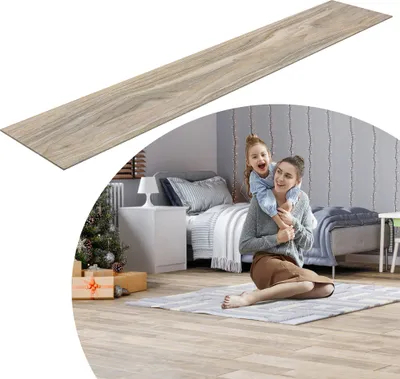 Produktbild von UISEBRT PVC Bodenbelag 2,5m² in Hellgrau Selbstklebende Fliesen Vinylboden klicksystem Holz-Effekt Vinyl Bodenbelag für Fußbodenheizung 18 Fliesen - 91,44cm x 15,24 cm x 2mm