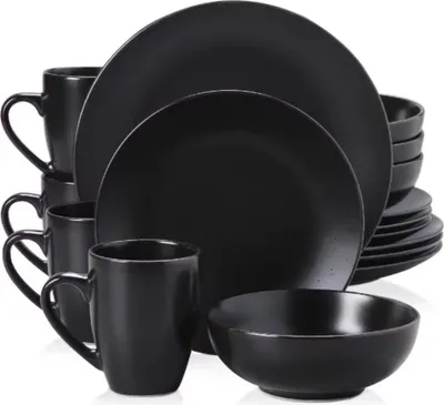 Immagine prodotto di Servizio da tavola barocco - Servizio da tavola - Vetroceramica - 4 persone - 16 pezzi - Piatti piccoli - Nero