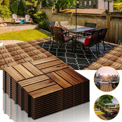 Produktbild von SWANEW 4m² Holzfliesen Mosaik Akazienholz Fliese 44 Stück 30x30 cm Balkonfliesen Gartenfliesen Terrassenfliesen für Garten Terrasse Balkon