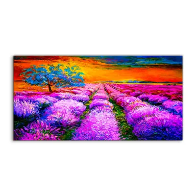 Produktbild von Coloray - Glasbild - 100x50 cm - Wandbild - Glasbilder - Blumen Lavendelfelder Sonnenuntergang