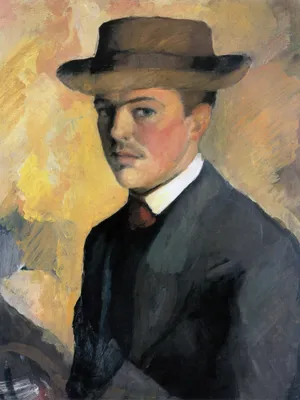 Obrázek produktu pro August Macke Art Print Obraz - Autoportrét s kloboukem, 1909 (80 x 60 cm)