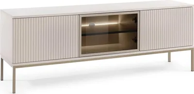Produktbild von TV Lowboard Lagos Kaschmir Beige 154 cm mit LED – Glasfront, Metallfüße, Push-to-Open, Modern