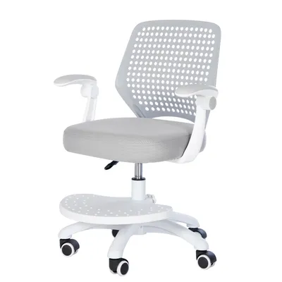 Produktbild von roba Kinderbürostuhl mit Armlehnen & Fußbrett grau - Ergonomischer Drehstuhl - Höhenverstellbar - Mit Sicherheitsrollen - Weiß-Grau - Modern & Stabil