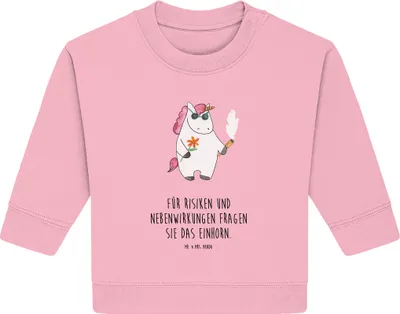 Produktbild von Mr. & Mrs. Panda Organic Baby Pullover Einhorn Woodstock 6. - 12. Monat - Baumwolle Pink - Geschenk, Unicorn, Alkohol, Party, Einhörner, Bullover, Joint