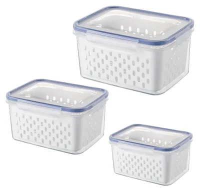 Produktbild von Set mit 3 Aufbewahrungsboxen für den Kühlschrank, Frischhaltebehälter für Gemüse und Obst
