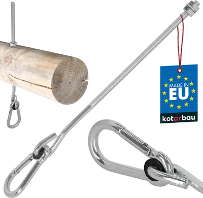 Produktbild von KOTARBAU® Schaukelhaken mit Karabinerhaken M10 330 mm verzinkter Stahl Schaukelhaken für Holzbalken Karabinerhaken Schraubhaken Schwerlasthaken