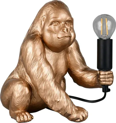 Image de Lampe de table, singe, or, E14, interrupteur à cordon, H 23 cm