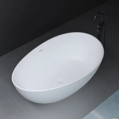 Produktbild von Mai & Mai Freistehende Badewanne Oval Mienralguss-Standbadewanne inkl. Pop Up Ablaufgarnitur Weiß 160x95x60cm Vicenza911