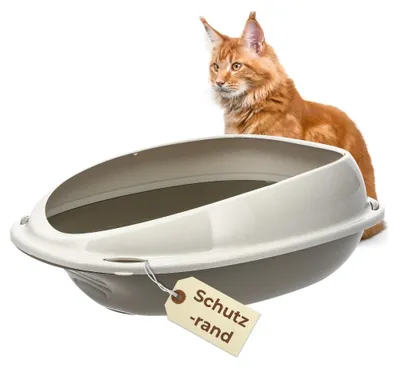 Produktbild von Katzenklo mit Rand Katzenklo Offen Katzentoilette moderne Schalentoilette ohne Deckel Hoch Anti-Spritz Katzentoilette Abnehmbarer Rand in Beige
