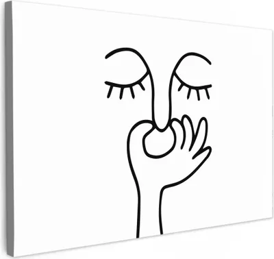 Produktbild von MuchoWow® - Leinwandbilder - Strichzeichnung - Gesicht - Weiß, Wandbild, Wanddeko Bilder Wohnzimmer, 120x80 cm