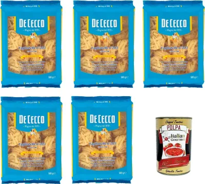 Produktbild von De Ceco De Cecco le Specialità Tagliatelle N°203, 100% Italienisch Pasta Nudeln 5x 500g + Italian Gourmet Polpa 400g