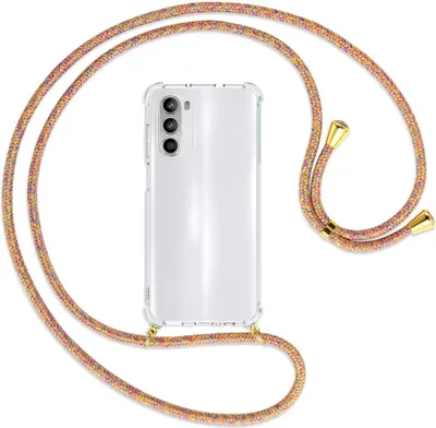 Produktbild von Handykette Backcover-Schutzhülle mit Band (Metall goldfarben) für Motorola Moto G52 / G82 - Rainbow