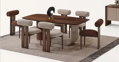 Produktbild von Moderner Esstisch Japandi Stil Holz Braun Beige Design