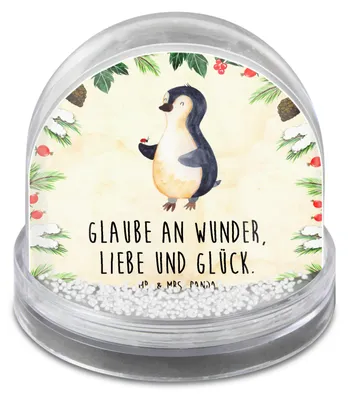Produktbild von Mr. & Mrs. Panda Weihnachts Schneekugel Pinguin Marienkäfer - Naturpapier - Geschenk, Liebe, Aufmerksam, schnee kugel, wohnaccessoire, Glück, Kleine Wunder, Weihnachten