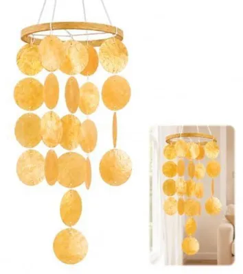 Produktbild von Windspiel Muscheln Orange Boho Deko Capiz Handarbeit Baumwolle