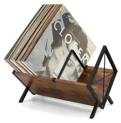 Schallplatten-Regal, Metallrahmen, Holzablage, 22 cm, freistehend