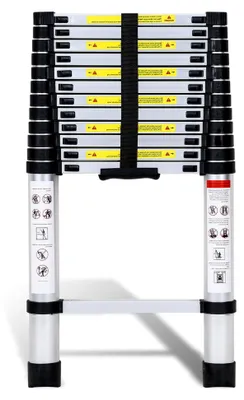 Produktbild von 3.8M Aluminium Teleskopleiter, Ausziehbare Leiter 150 kg Belastbarkeit, Rutschfester Aluleiter Stehleiter Tragbar Aluminiumleiter, Teleskop Ausziehleiter Mehrzweckleiter