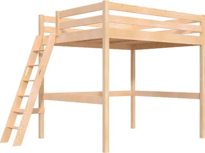 Produktbild von Hochbett aus holz Sylvia 160x200 schräger Leiter - Roh (ohne Lack)