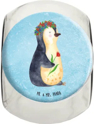 Produktbild von Mr. & Mrs. Panda Bonboniere Pinguin Blumen L 870ml - Eisblau - Geschenk, glasbehälter, Ziele, schraubglas, Süßigkeiten Glas, Aufbewahrungsdose, Kaffeedose, Blumenliebe