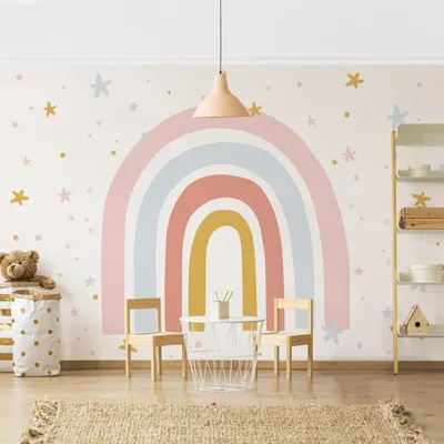 Produktbild von Fototapete originell - Vliestapete - Bildtapete UV-beständig Regenbogen pastell Illustration Wandtapete geruchsfrei