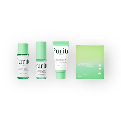 Produktbild von PURITO SEOUL Wonder Releaf Centella Mini Kit Unscented (Toner 30 ml + Serum 15 ml + Creme 15 ml) - Mini-Kosmetik-Set mit Centella Asiatica
