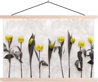 Produktbild von MuchoWow® Textilposter Blumen - Tulpen - Marmor 120x80 cm mit holzfarbenen Rahmen - Aufhängeset