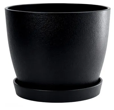 Produktbild von Runder Blumentopf mit Ablauflöchern, 23 cm Moderner Übertopf für Innen und Außen, Kunststoff Pflanzentopf für Sukkulenten und Zimmerpflanzen, Schwarz