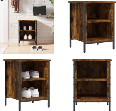 Image de vidaXL Etagère à chaussures chêne fumé 38x35x50 cm Bois composite - Etagère à chaussures - Armoire à chaussures - Rangement à chaussures