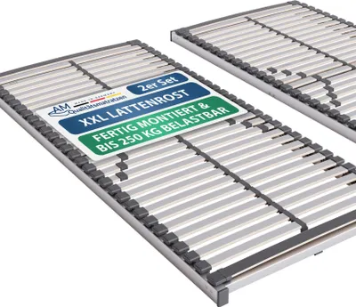 Produktbild von AM Qualitätsmatratzen | XXL 7-Zonen Lattenrost | 200x220 cm (2x 100x220 cm) | extra stark bis 240 kg belastbar | fertig montiert geliefert | 30 Federholzleisten aus Buche | schwergewicht Lattenrahmen | 200x220