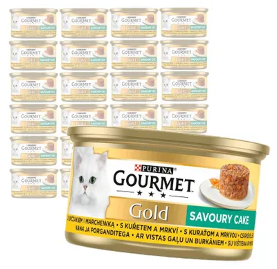 Produktbild von Purina Gourmet Gold mit Huhn und Karotten, 24 x 85 g Nassfutter für Katzen, herzhafter Kuchen