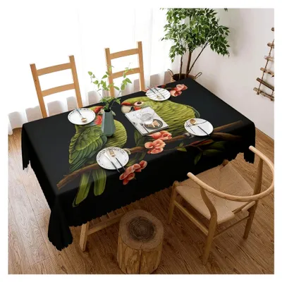 Produktbild von Tischdecke mit Papageienmotiv, vielseitig einsetzbar, 137,2 x 183,9 cm, wiederverwendbar, Esstischabdeckung für Hochzeiten und im Freien