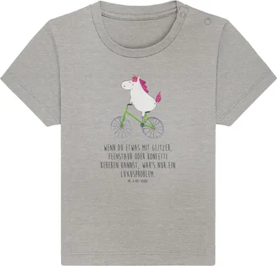 Produktbild von Mr. & Mrs. Panda  T-Shirt Einhorn Radfahrer 12. - 18. Monat - Heather Grey - Geschenk, Bike, Baby Top, Radfahren, Kinder, Kleinkind Shirt, Babyshirt, Oberteil, Unicorn