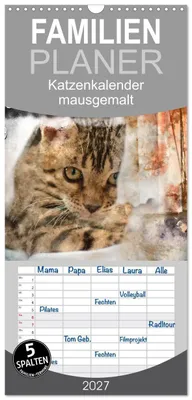 Produktbild von Familienplaner 2027 - Katzenkalender mausgemalt mit 5 Spalten (Wandkalender, 21 x 45 cm) CALVENDO