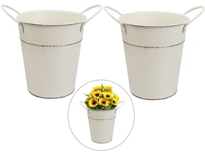 2er-Set Vintage Blumenkrug aus Eisen, Retro Beige