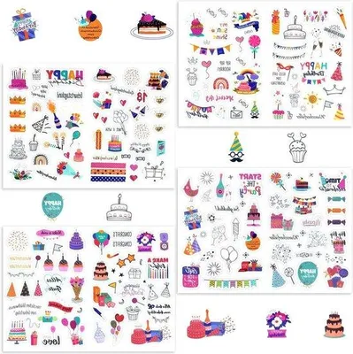 Zdjęcie produktu dla Glückwunsch-Selbstkleber - 4-teiliges, leuchtendes Geburtstag-Stickerset für Fotobuch und Gästebuch.