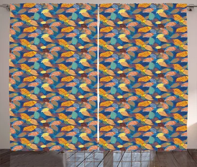 Produktbild von ABAKUHAUS Blätter Rustikaler Vorhang, Bunter Herbst, Wohnzimmer Universalband Gardinen mit Schlaufen und Haken, 280 x 260 cm, Mehrfarbig