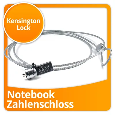 Produktbild von Premium Notebook & Laptop Zahlenschloss für Kensington Slot | 4-stelliges Sicherheitsschloss | Diebstahlschutz Stahlseil für PC & Mac