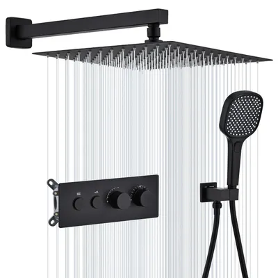 Produktbild von Duschsystem Thermostat Unterputz Regendusche 30x30 cm Handbrause 3 Strahlarten