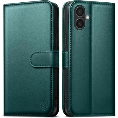 Obrázek produktu pro Pouzdro na telefon iPhone 16 Plus, skládací, z umělé kůže, s 6 sloty na karty, ochrana RFID, stojánek, zelené barvy