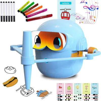 Productafbeelding van Tekenenrobot voor kinderen – Interactief speelgoed om te leren, met 100 tekenkaarten; Spraakgestuurde leer- en tekenrobot (blauw)