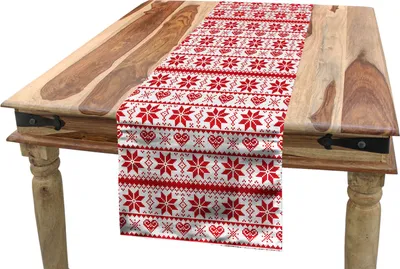 Obrázok produktu pre ABAKUHAUS Vianočný obrus, Nordic Borders, jedáleň kuchyňa Obdĺžnikový dekoratívny obrus, 40 x 225 cm, oranžová biela
