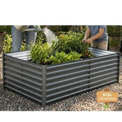 Produktbild von Verdego Hochbeet 180x90x60 cm, Rechteckig, Aus Verzinktem Stahl, Großes Pflanzbeet für Gemüse, Blumen & Kräuter, Garten, Terrasse, Schwarz