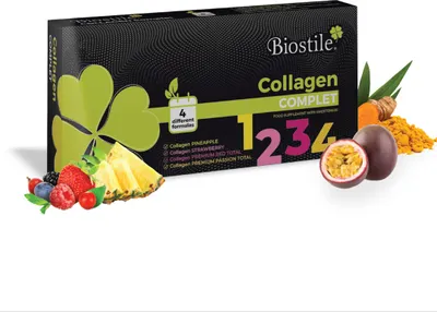 Produktbild von Biostile Collagen Complet – 30 Beutel mit 8600 mg hydrolysiertem Kollagen, Vitamin C, Kurkumin, Shilajit und Silizium für Haut, Gelenke und Knochen