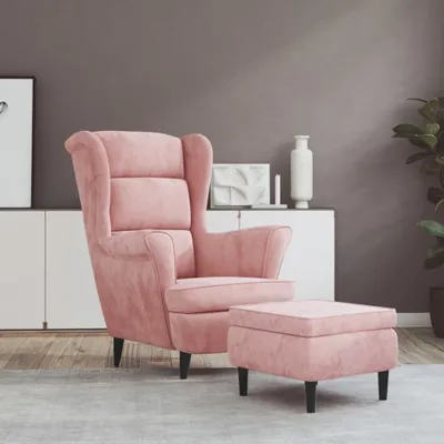 Produktbild von The Living Store Ohrensessel mit Hocker Rosa Samt