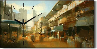 Produktbild von Dekor Leinwand Uhr Wandbild Kunstdruck 60x30 Bemalung des bunten Straßenmarktes - schwarze Hände