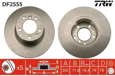 Produktbild von 2x TRW Bremsscheibe DF2555 für BMW 5 Limousine (E34) 5 Touring (E34) 76mm 302mm
