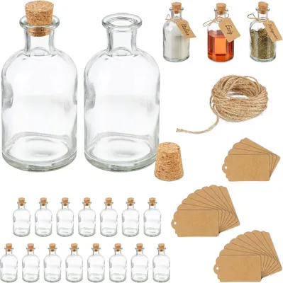 Immagine prodotto di Set di 20 flaconi di vetro - Barattoli per erbe con tappo di sughero - 125 ml - Barattoli decorativi - Flaconi per olio - Trasparente - Stile naturale