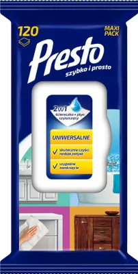 Obrázek produktu pro Víceúčelové vlhčené ubrousky PRESTO Pop-up, 120 ks