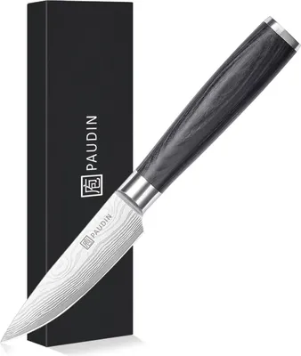 Produktbild von PAUDIN KW6 Japanisches Gemüsemesser – 9 cm – Professionelles Kochmesser aus hochwertigem Kohlenstoffstahl – Damastmuster